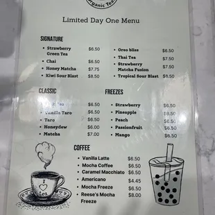 Limited Day One Drink Menu