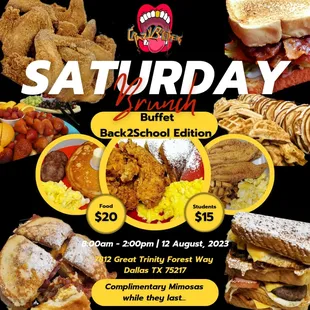a flyer for the saturday brunch buffet