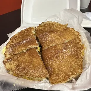 Pancake breakfast sandwich was so good, filling and unique. The pancakes were light and fluffy, the sausage was amazing. Nice people too.