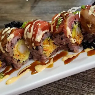a long roll of sushi