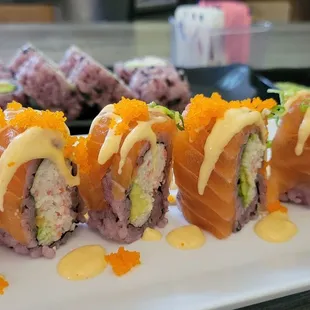 Alaskan Roll (California Roll behind it)  So yummy and worth it !