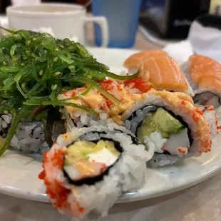 Sushi and seaweed salad!