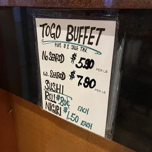 a menu on a counter