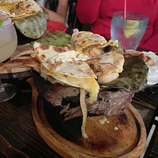 Under the quesadillas is a pool of "salsa" which is just melted cheese.