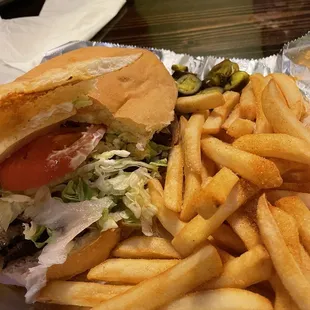 Steak sandwich and fries
