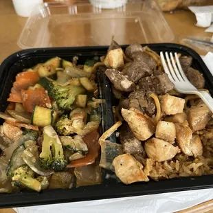 NY Steak &amp; Chicken Hibachi in this picture I moved the meat to the other side to show the contents underneath