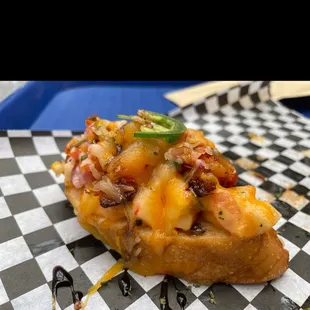 Seafood crostini! Delicious and larger than I expected based off the picture! I ate 3 and was full since we only planned for a light nosh