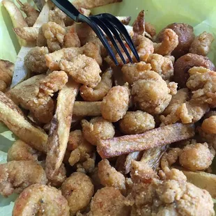 a plate of fried cajuns with a fork