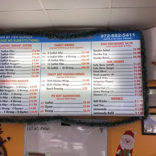 the menu and prices