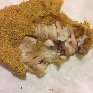 This is the fried catfish that I ordered To Go from Crazy Catfish!! It was raw and cold when I bit into it!! I'm sure it had been frozen!