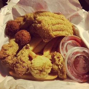 Fried catfish and fried oyster basket