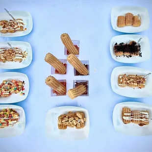a variety of desserts on plates