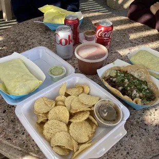 tortillas, chips, and a drink