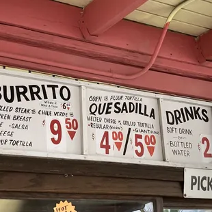 a menu for burritos