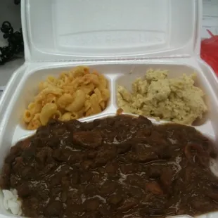 Red beans and rice, crazy Mac n cheese, and creole potato salad