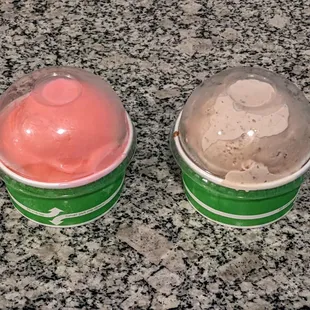 Cotton Candy and Ferrero Rocher ice cream (lids on)