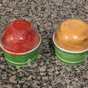 Strawberry and mango ice cream. Both are water-based