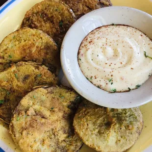 Fried green tomatoes (I add ketchup to their sauce)
