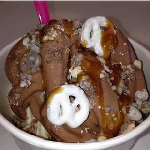 a chocolate ice cream sundae
