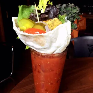 Sunday Funday. Homemade falafel (made of chickpeas, parsley, and sweet potato) in a pita with pickle, tomato, and red onion.