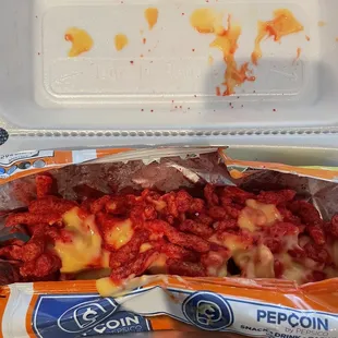 Flaming hot Cheetos with nacho cheese