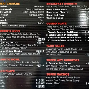 the menu for the restaurant