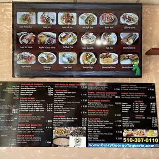 Menu and pictures of dishes