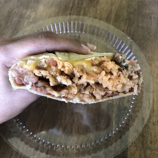 Chicken Burrito (meat, red rice, refried beans, cheese, sour cream)