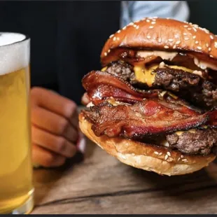 a burger and a beer