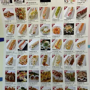sushi and sashimi, menu