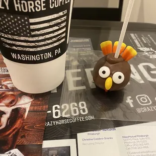 Nonfat latte with sugar free raspberry and SF white chocolate and had to treat myself to this cute cake pop!!!