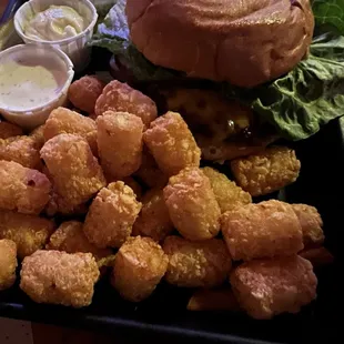 Tots were delicious and crispy. Burger was tasty!