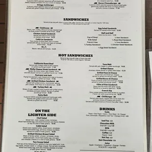 Great food. Big portions. Full menu above  in pictures.