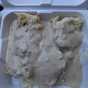 Biscuits and gravy. Biscuits texture like regular bread.