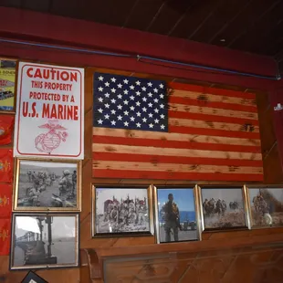 an american flag hanging on the wall