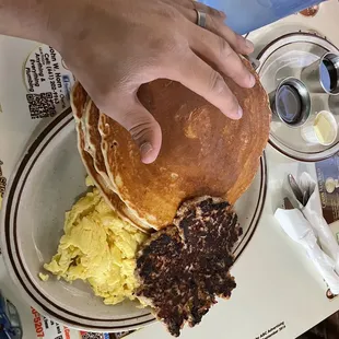 Pancakes compared to my hand. HUGE!