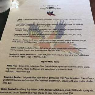 Vegan chef challenge menu