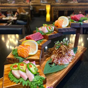Bluefin Tuna &amp; Scottish Salmon &amp; Yellowtail Jalapeño &amp; Albacore with Crispy Onion