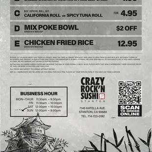 sushi and sashimi, menu