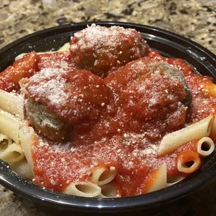 Pasta and Meatballs covered with a sauce to die for