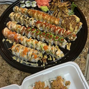 Top- spicy day, lion king and crispy Alaska  Middle - Crazy platter Bottom - spicy tony. My fave rolls there