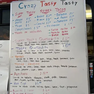 a menu on a food truck