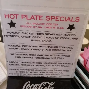 Daily specials, including drink.