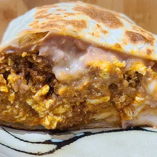 Mexican Sausage (chorizo) breakfast burrito - cut in half