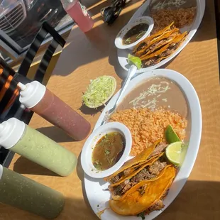 Birria Special...DELICIOUS! Authentic fried tacos with dipping broth. The red sauce is HOT. Customer service was excellent.