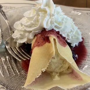 Lemon cheesecake ice cream crepe