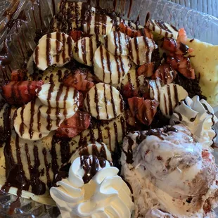 Strawberry Banana Nutella Crepe with 1 Scoop of Red Velvet Ice Cream.