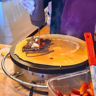Making of the Strawberry Banana Nutella Crepe