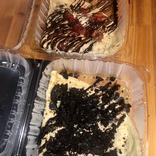 Cookie and cream crepe, and Strawberry Banana Nutella Crepe