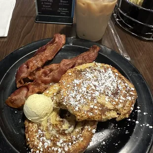 Cinnamon roll French toast would with bacon